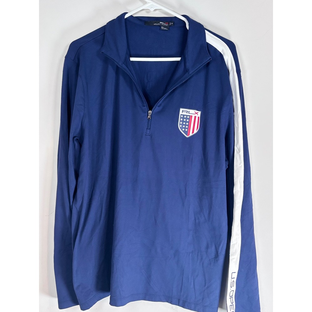 RLX Ralph Lauren Mens 2013 US Open Golf 1/4 Zip Pullover Navy Blue XL